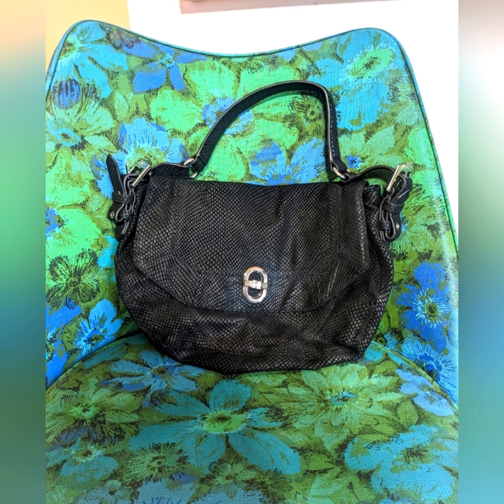 New without tags black leather Aimee Kestenberg purse with silver details